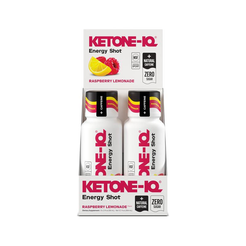 Ketone-IQ Caffeine Energy Shot for Focus & Energy - No Sugar, Natural Caffeine, 100% Vegan - Raspberry Lemonade Flavor - 6 Shots