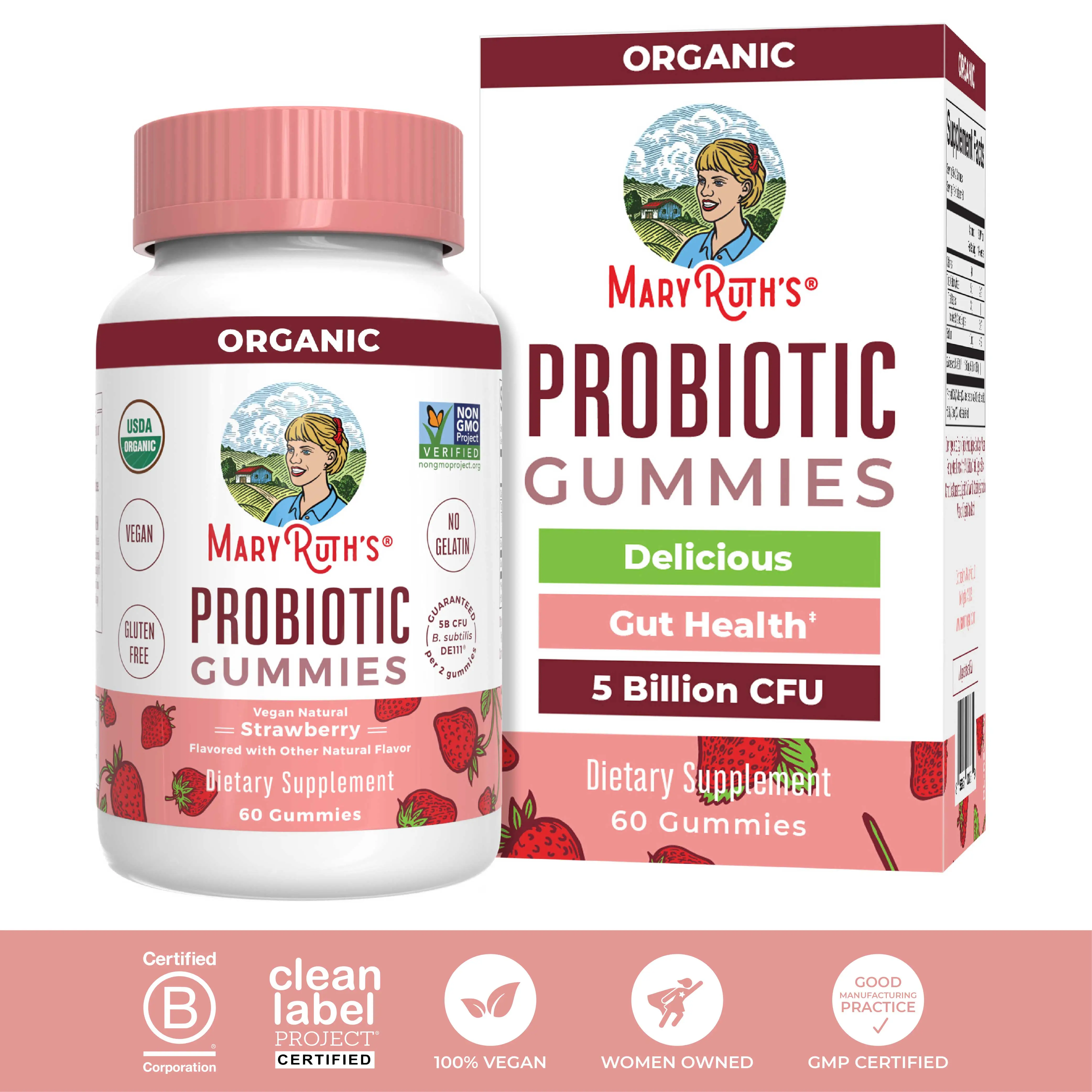 MaryRuth's USDA Organic Probiotic Gummies - Immune Support - Digestive & Gut Health - 2.5 Billion CFU - Vegan - Non-GMO - Gluten Free - 60 Count