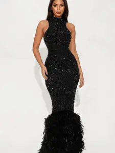 Zoey Feathered Sequin Gown