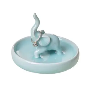 Elephant Ring Holder Dish – Sage Green Tiny Ceramic Jewelry Tray, Feng Shui Ring Holder for Nightstand or Vanity, Handmade Celadon Gift for Engagement, Bridesmaid & Wedding