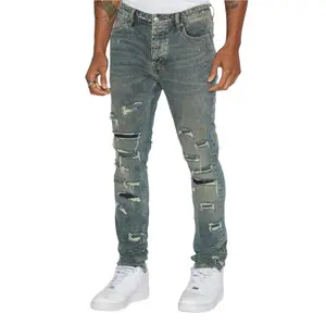 KSUBI WANWINKLE Klassik Tinted Jeans Distressed Vintage Look Menswear Stretch Denim Full-Length Mid-Rise Waist Ripped Trousers