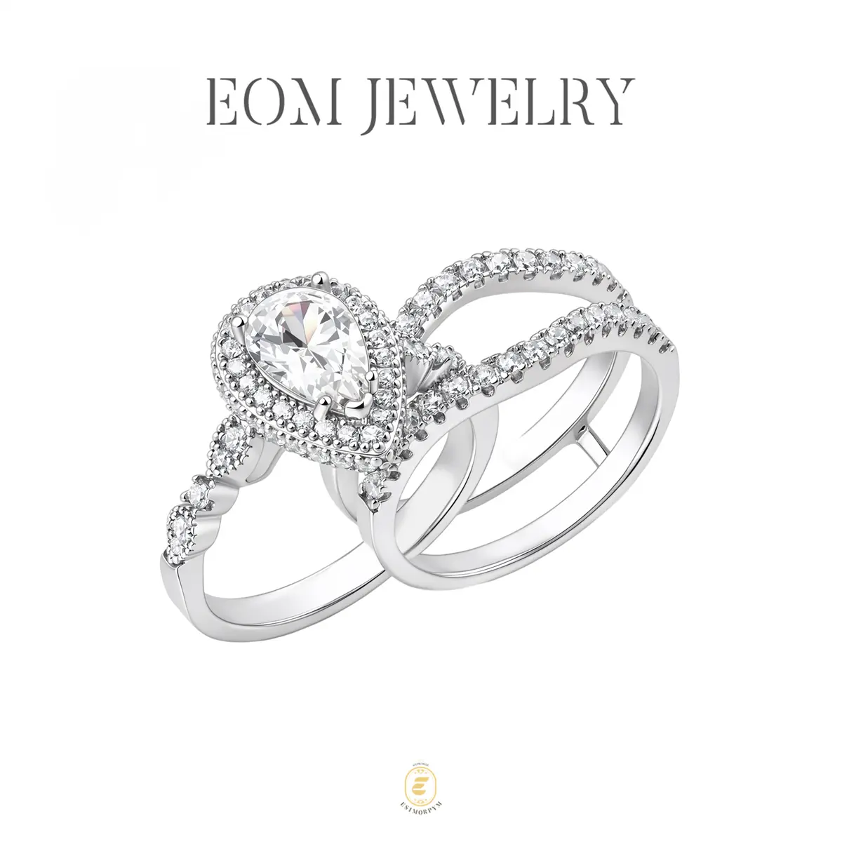 Moissanite 1.8ct-3.6ct Complete Love Pear Crown Bridal Ring Silver-Plated Detachable Ring Silver-Plated Set Wedding Engagement Anniversary Birthday Valentine's Day Birthday Gift Daily Wear mothers day gift