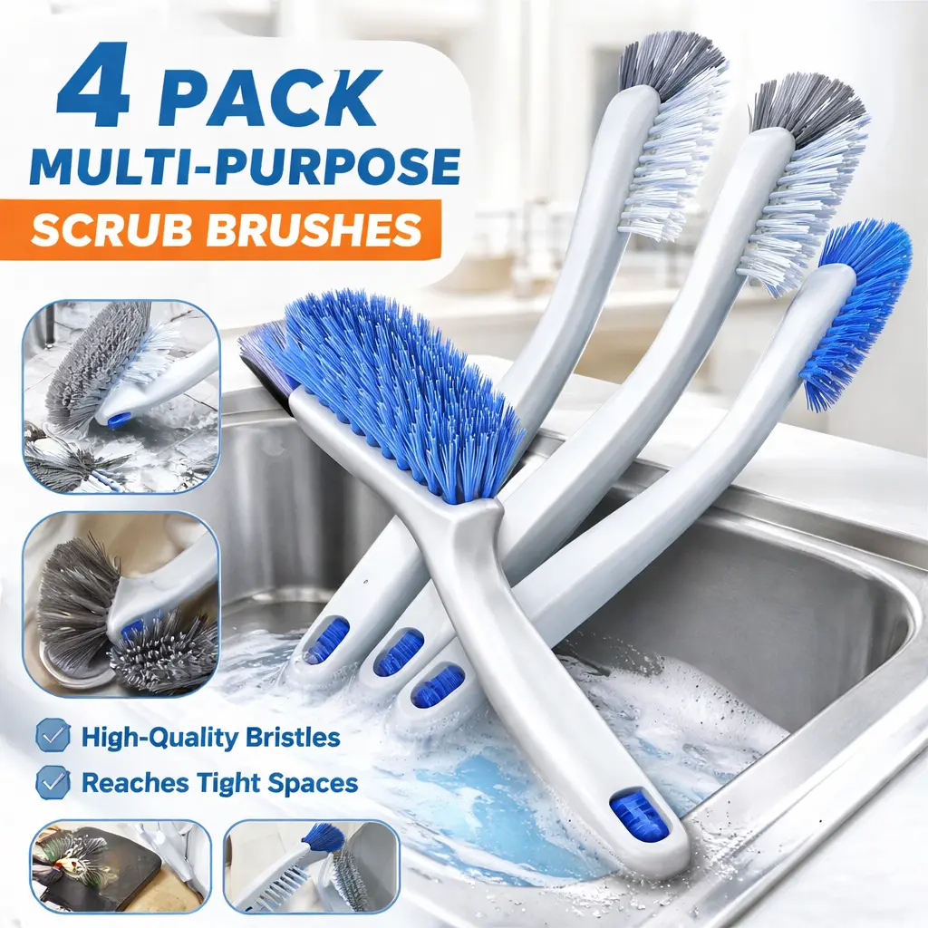 4pcs Compact Multifunctional Cleaner Brush Set - Specialty Kitchen Utensil with Angled Heads, Removable & Washable for Grout, Bottle, Sink Use