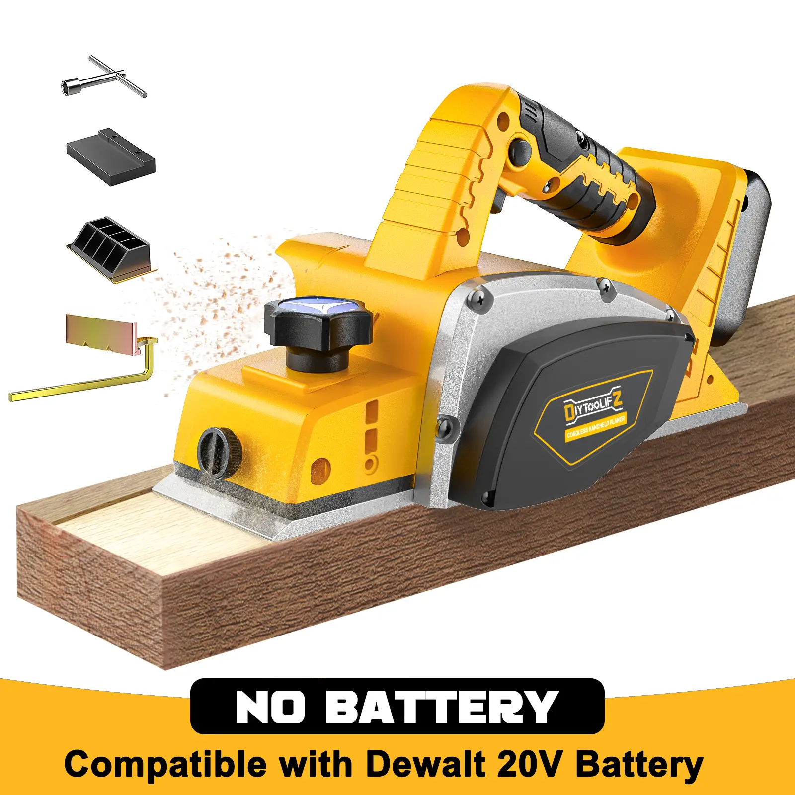 Cordless 3-1/4" Electric Wood Planer for Dewalt 20V Battery(No Battery!!), 15000RPM Power Planer for Woodworking Carpentry DIY, Blades and Edge Guide