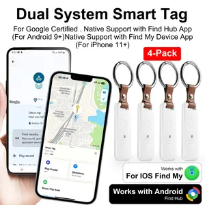 4pcs Smart Key Finder Tracker with Keychain, Dual System Android & Apple, Rechargeable Lithium Battery, Item Locator for Keys Bags Luggage Wallets