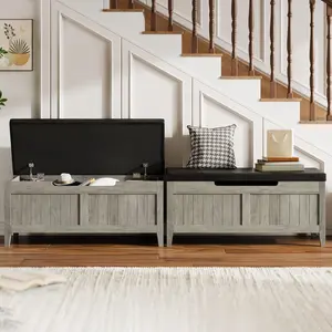 【Christmas Gift】GAOMON Storage Bench with Cushion, 39.4” Wooden Chest Storage Box with 2 Safety Hinges, Entryway Shoe Benches with Flip-Top, Large Trunk for Living Room, Bedroom, Easy Assembly, Grey