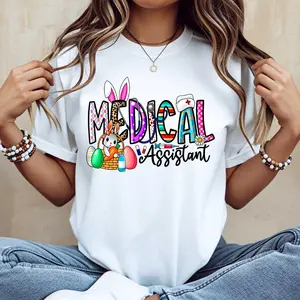 Easter Bunny Medical Assistant Print T Shirt White Crewneck Casual Wear For Women Spring Festival Gift