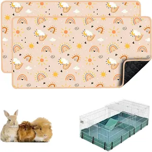 Guinea Pig Bedding, 49x24in 2 Pack Washable Guinea Pig Cage Liners,   & Anti Slip, Super Absorbent Guinea Pig Pee Pad for Midwest Cage, Small , , Bunny, Beige