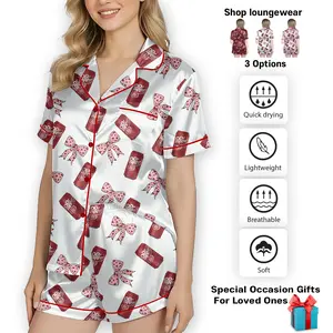Dr Pepper Satin Silk Pajamas Set - Soft Short Sleeve Nightwear Loungewear Homewear Ideal Gift For Mom & Her
