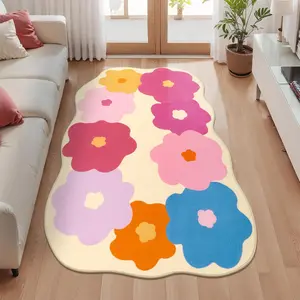 Pink Irregular Shape Area Rug – Washable Soft Indoor Floor Carpet for Girls Bedroom Kids Room Living Room