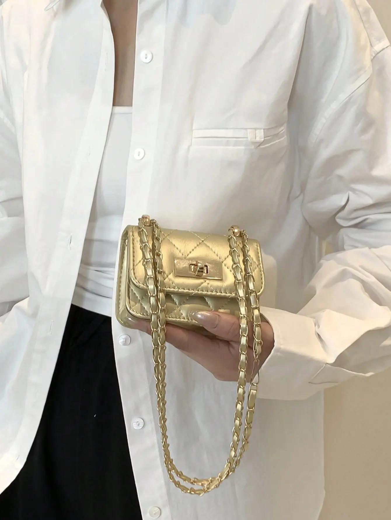 Mini Square Bag Women Handbag Diamond Pattern Stitching Shoulder Bag Woven Chain Bag Flip Small Bag Cute Diagonal Cross-Body Bag Accessories Bag, New Year