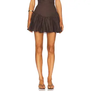 Bardot Amorette Linen Mini Skirt in Chocolate