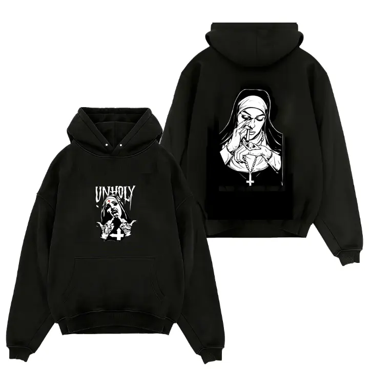 Unholy Nun Graphic Hoodie Edgy Gothic Streetwear for Alternative Fashion Lovers with Bold Artwork and Hood Design Unisex Women  Funny Sweatshirt tiktok shop deals streetwear chrome hearts balenciaga