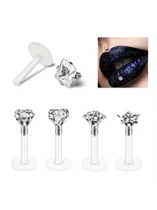 4pcs 16G Clear Lip Rings Studs Plastic Medusa Labret Piercing Jewelry Cartilage Earring Tragus Earrings Helix Piercing Jewelry Helix Earrings 8mm