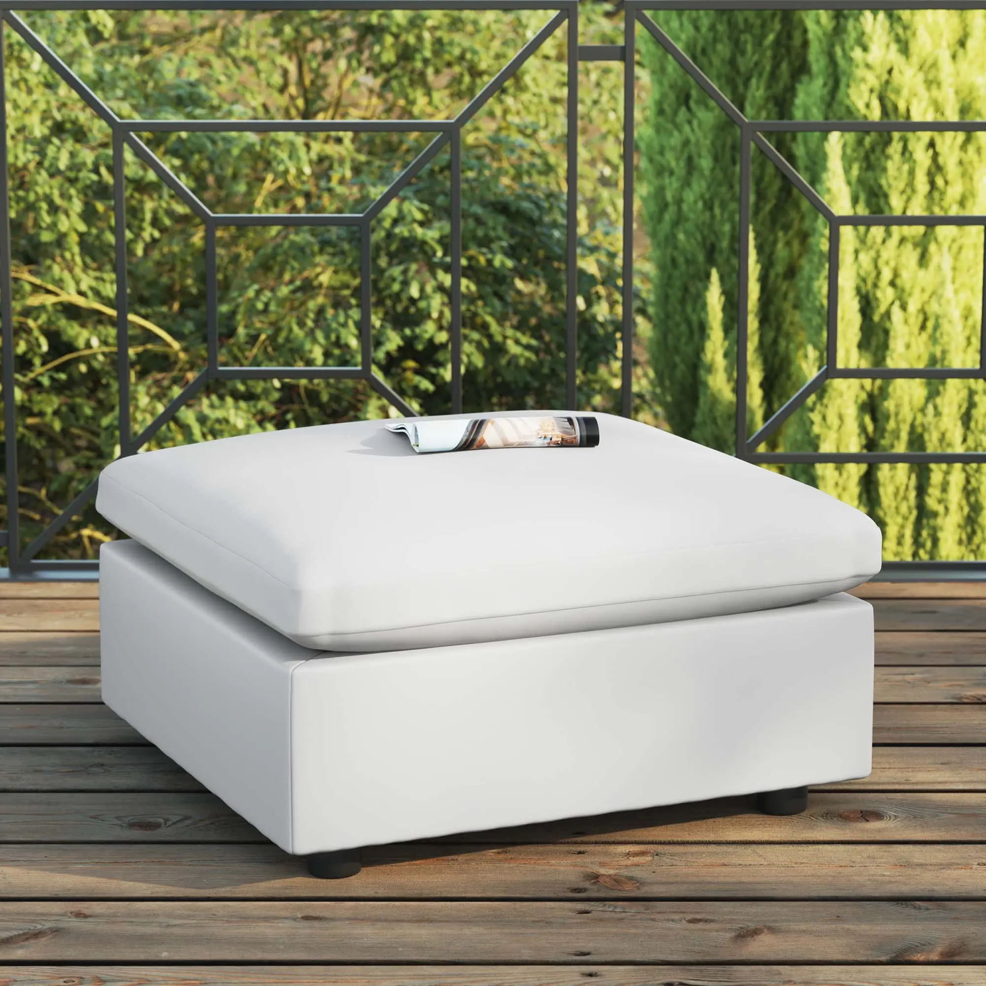 Modway Commix Overstuffed Outdoor Patio Ottoman - Durable, Sturdy, White Outdoor Furniture Ottoman, Durable Ottomans, Sturdy Ottomans