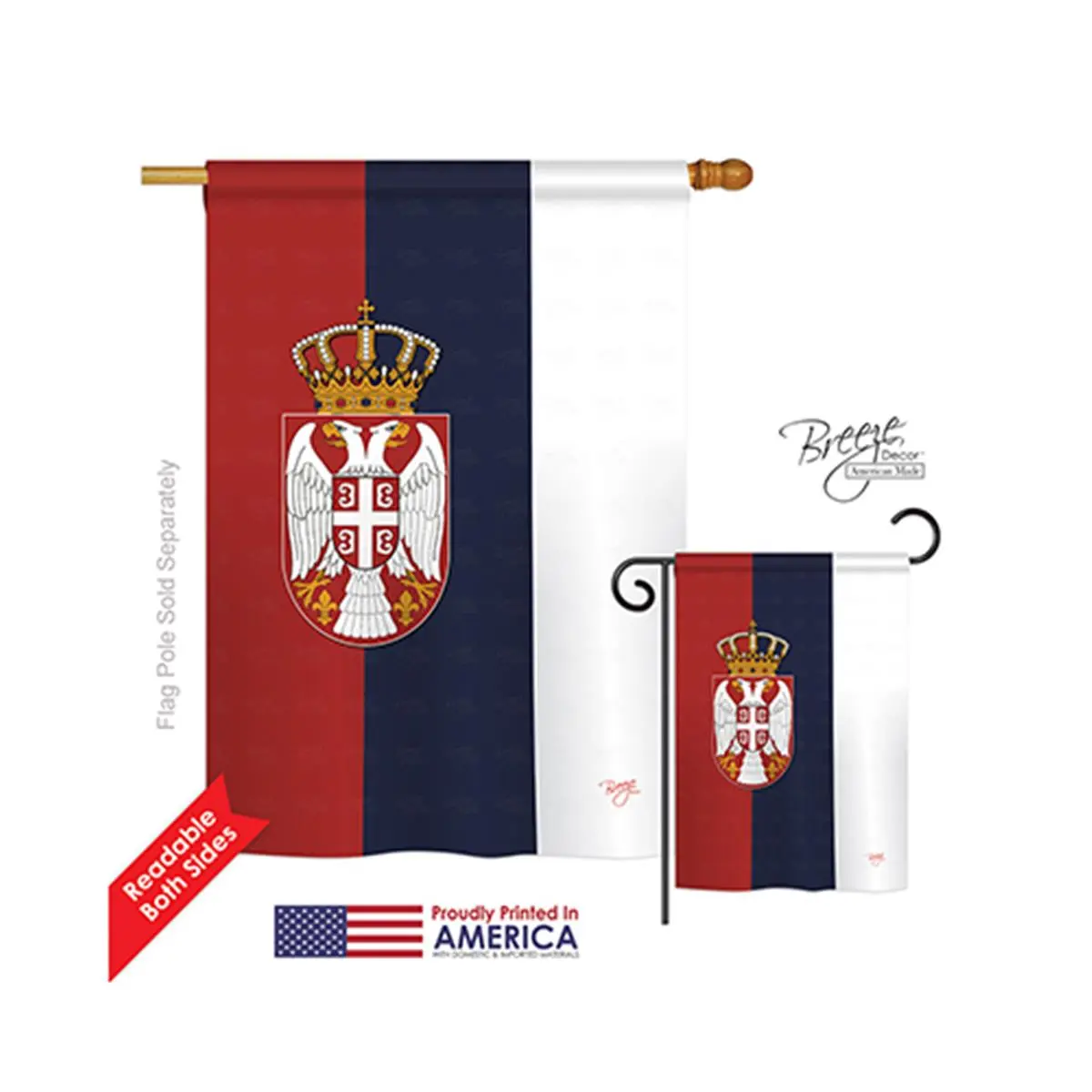 Breeze Decor 2-Sided Polyester Serbia Flag, Soft-to-the-Touch Vertical Impression House Flag - 28x40 in (Model 08107)