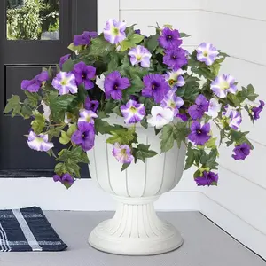 2pcs Decorative Artificial Fake Flowers Plants for Outdoor Decoration, Faux Petunias Silk Flower, UV Resistant No Fade Floral for Home Garden Balcony Yard Porch, Artificial Flowers for Outside