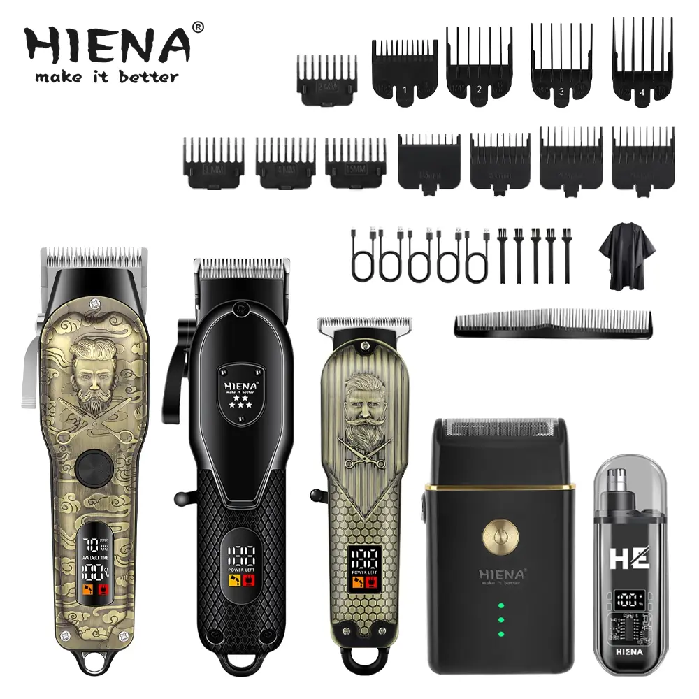 5-piece rechargeable professional hair clipper suit, men's trimmer set, including combs and accessories, suitable for families and barbershops, ideal Father's Day gift, retro beard style.