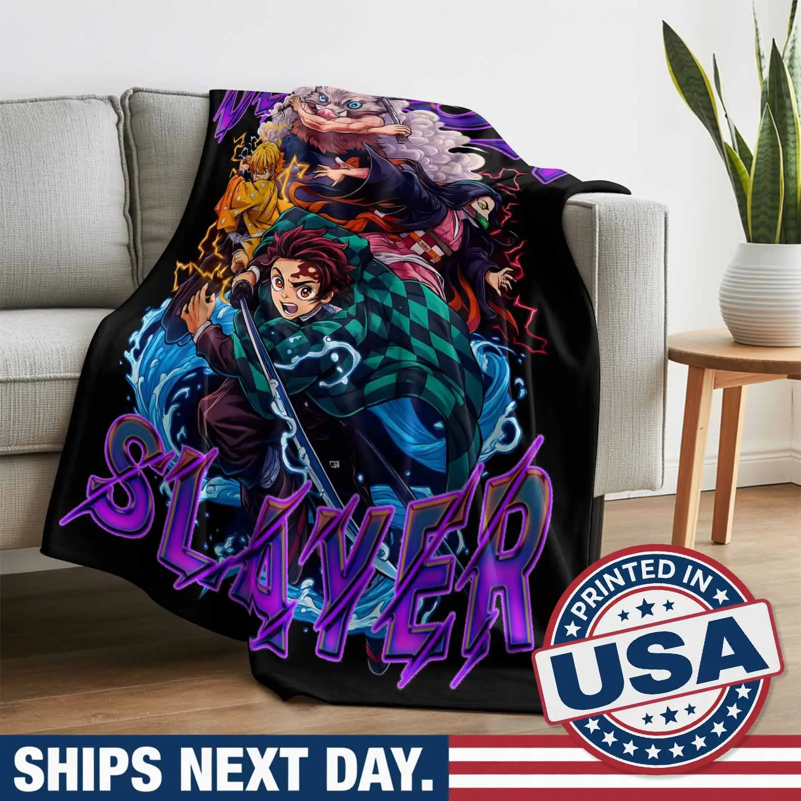 Demon Slayer Kimetsu No Yaiba Luxurious Fluffy Throw Blanket for Couch Super Soft Cozy Flannel Fleece Decorative Portable Cute Blanket for Sofa, Bed, Home Office | Perfect for Adult, Gift, Pet & Travel Gift For Father's Day Gift