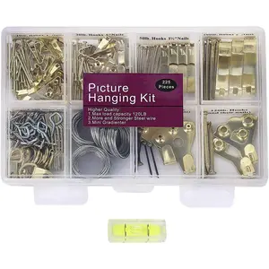 Picture Hangers, Picture  Kit, 225 count Heavy Duty Frame Hooks Hardware with Nails,  Wire, Screw Eyes, D Ring and Sawtooth for Wall Mounting