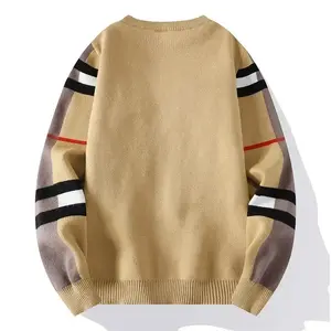 2025 New Autumn Winter Fashion Luxury Men's Classic Casual Stripe Checkered Pullover Business Brand Soft Warm Sweater Hoodie Menswear Long Sleeve Crewneck Gray Green fall knit Knitwear Striped(Sheets)