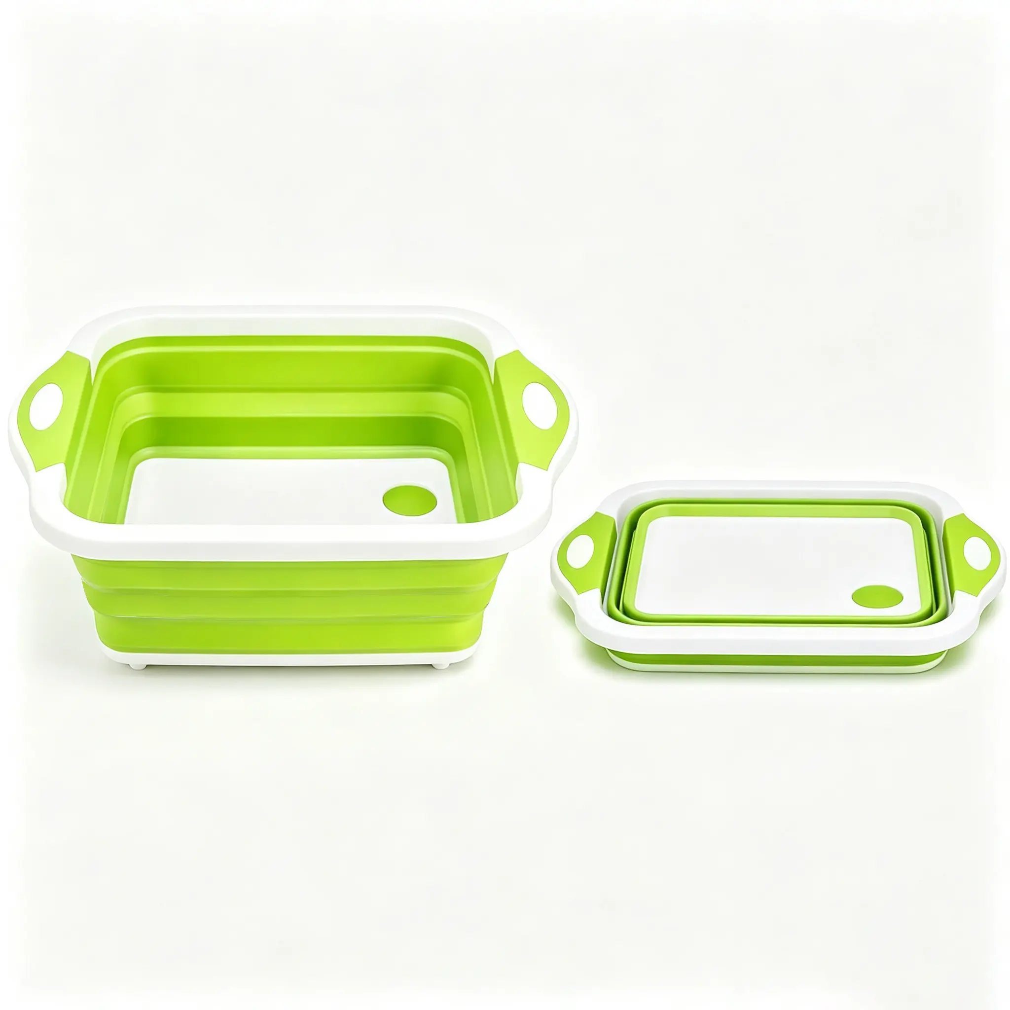 2-in-1 Collapsible Wash Basin with Cutting Board - Compact Size, Built-in Sealed Drain Plug, Dual Reinforced Hollow Handles, Durable Foldable Sink Tub for Camping RV Kitchen Vegetable Fruit Cleaning