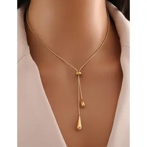 Super Elegant Stainless Steel Necklace with Tear-Shaped Beads