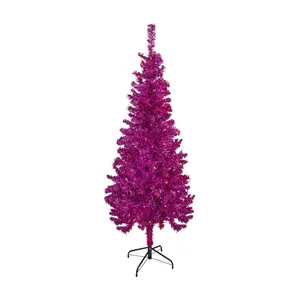 Northlight 6' Pre-Lit Pink Tinsel Christmas Tree  Clear Lights