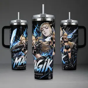 Magik Mutant Sorceress 40oz Cup with Handle, Comic Hero 20oz Stainless Steel Travel Mug, Illyana Rasputin Fan Gift, Magik Inspired Insulated Tumbler Featuring Epic Blue Energy Design.