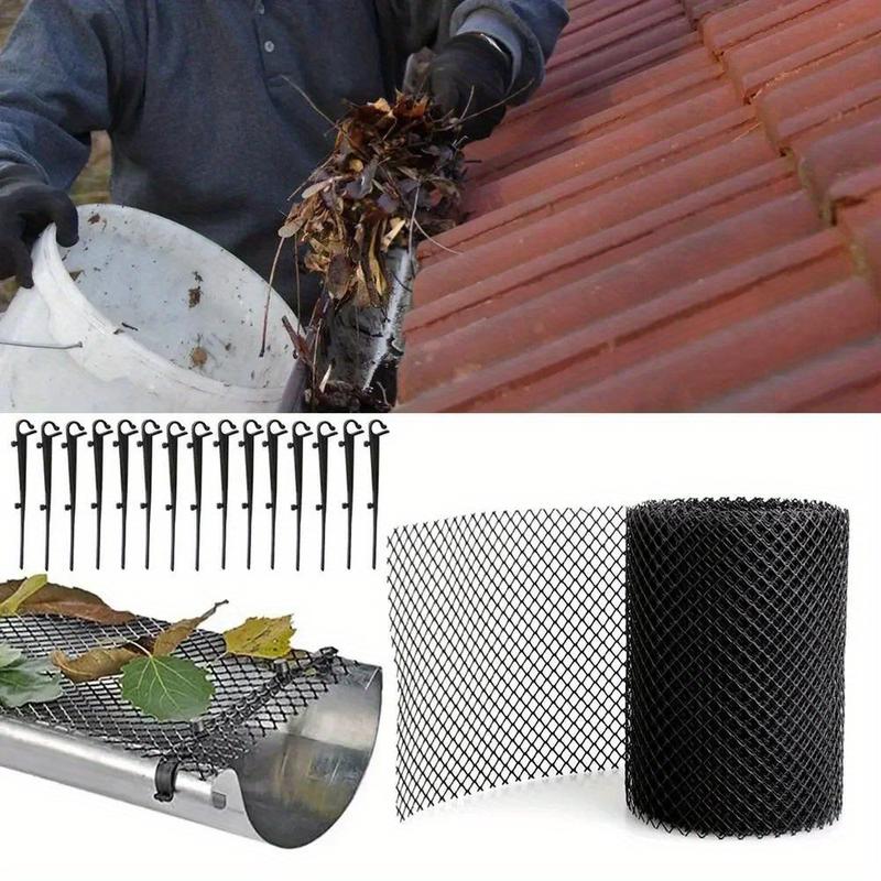 Expandable, Easy-Install Gutter Guard Mesh - 15.01x600.0cm, UV-Resistant Plastic, Bird & Leaf Proof, Includes Hooks for Secure Attachment