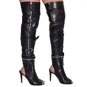 Buckle Straps High Boots - Women's Over Knee Booties