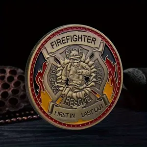 Firefighter Qinggu bronze paint commemorative coin and emblem production