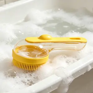 Dog & Cat Bath Brush with Long Handle Built-in Shampoo Dispenser Press Design No Hair Damage Relaxing Massage Deshedding Tool dog accessories dog products puppy essentials cat essentials free samples Grooming Comb Groomer Tools