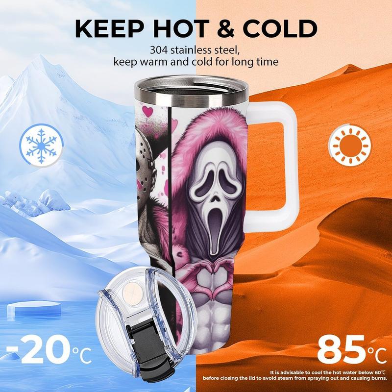 Valentines Day Tumbler, Horror, Scream Tumbler, Glitter Print, 20oz Horror Valentine Tumbler, Pinky Horror Tumbler, Stainless Steel Tumbler Cup with Straw & Lid, Valentine Day Sublimated Tumbler, 40oz Stainless Steel Cup