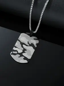 Men's Camouflage Military Badge Pendant Necklace, Stainless Steel, Unique Style, Outdoor Fashion Accessory, Colors