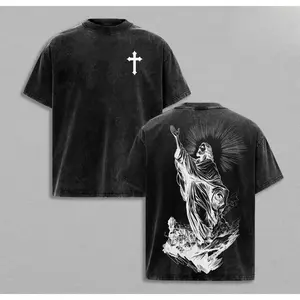 Jesus Christ T-shirt Washed Christian Religious T-shirt, Faith and Hope Pattern Shirt, Spiritual God Clothing, Gospel Street Clothing Top, Holy Savior Christian , Church Clothing, Summer Clothing, Street Clothing