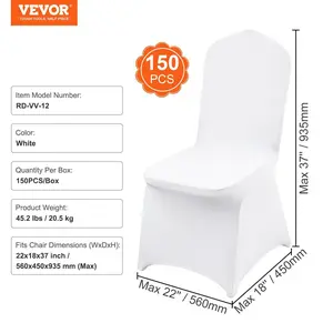 VEVOR 150PCS Chair Covers Stretch Spandex Folding, Universal Fitted Chair Cover, Removable Washable Protective Slipcovers, for Wedding, Holiday, Banquet, Party, Celebration, Dining (White)