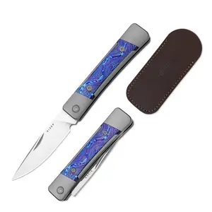 Kizer Little Grand M390 Titanium & Titanium Damascus, Portable Fruit Knife, Ki2670A3