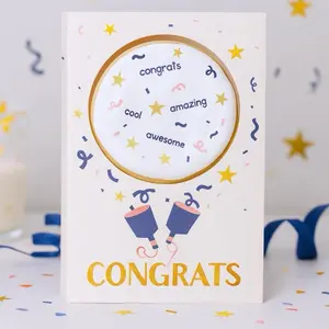 Cookie AR Edible Congratulations Card with Golden Lettering Colorful Confetti and Die-Cut Window for Graduations Promotions and Milestones