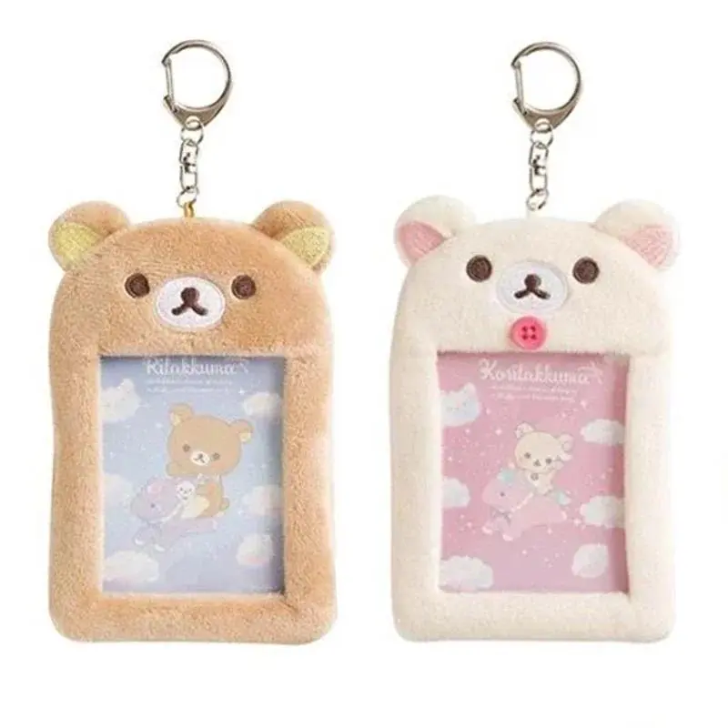 Rilakkuma Anime Relax Bear Plush Fabric Keychain Cute - Clip-On Phone Strap Charm with ID Slot, Passport Cover, Card Bag Pendant for Students (Holds Cards/Keys), Trendy Cute Keychain