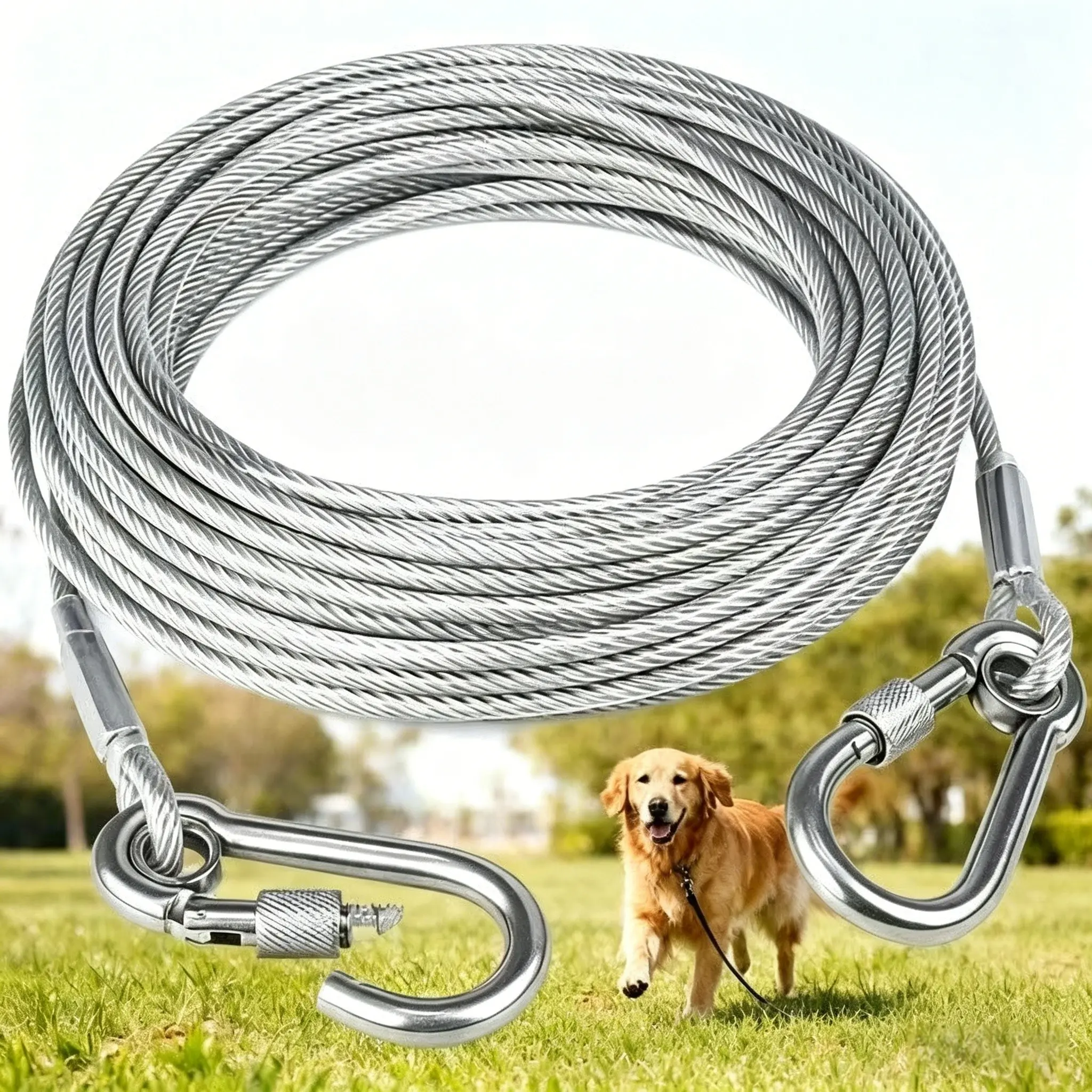 Reflective Stainless Steel Dog Leash, Puppy Leash, Heavy Duty Leash, Anti-Rust Design, Safety Leash, Suitable for Small Medium Large Dogs, 78.74 Inches, Ideal for Outdoor Camping