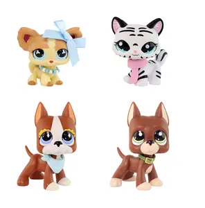 Cute Mini Chihuahua Great Dane Cat Dog Figure with Blue Bow & Beaded Necklace - Bobble Head Collectible Animal Toy, Small Pet Figurine for Kids, Gift for Animal Lovers