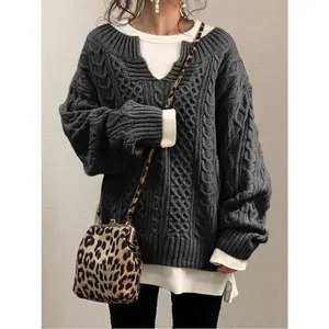 1 piece of women's V-neck sweater, long sleeved knitted pullover, jumpsuit, casual winter autumn thick knitted outerwear? Fashion gifts