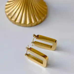 Geo Gold Hoops - Rectangular Earrings with Precision Crafting, Lightweight Design, Bold Statement Jewelry for Any Look