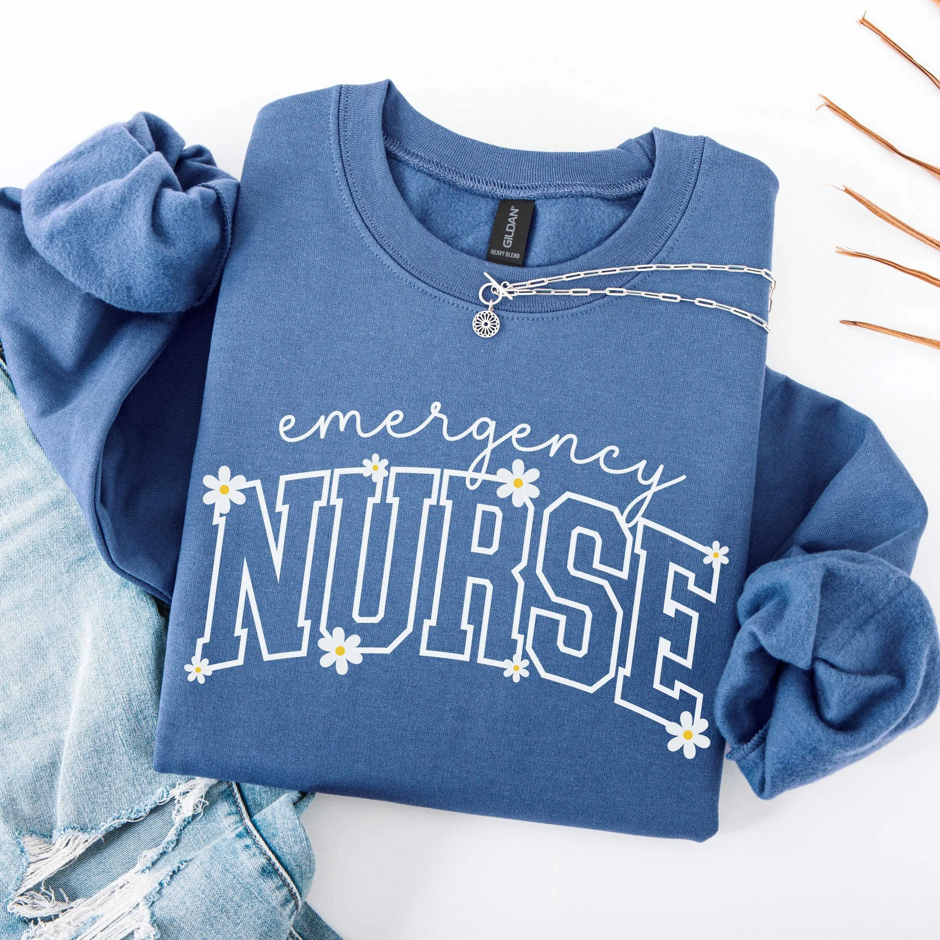 Emergency Nurse Sweatshirt T-Shirt, Daisy Nurse Shirt, Emergency Department Sweater, Emergency Room Nurse Crewneck, RN Nurse Gift, Registered Nurse