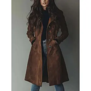 Women Coat Vintage Pocket Single Breasted Long Sleeve Outerwear Windbreaker Fall Outdoor Female Jacket Can be used with raincoat