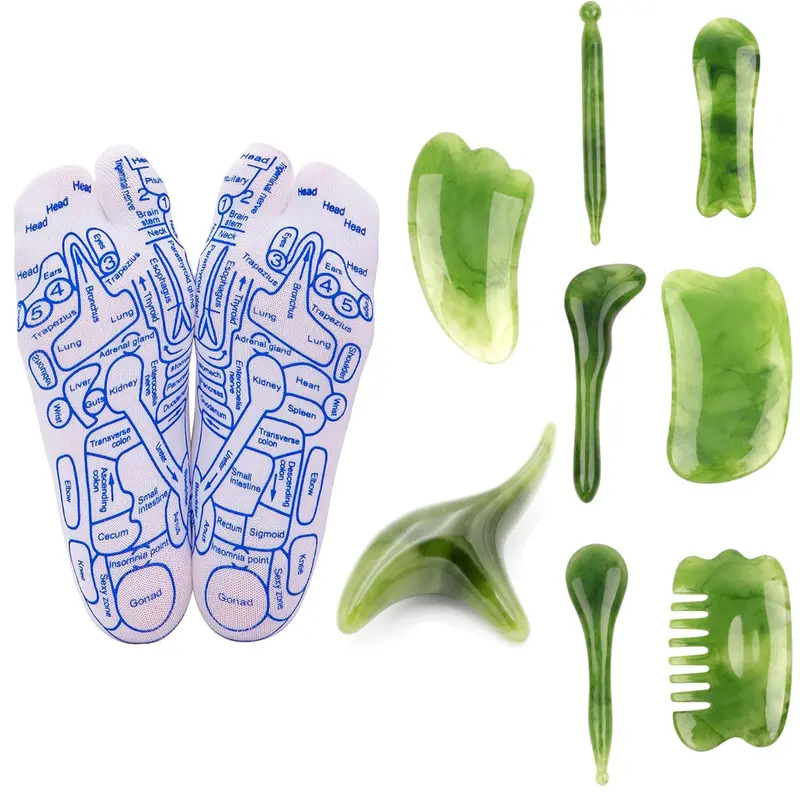 Unisex Gentle Smooth Polyester Elastic Reflexology Socks with Acupressure Pen - 8-Piece Beginner Acupoint Therapy Tools Set for Adults’ Foot Pain Relief, Ideal Shoe Accessory Gift for Friends