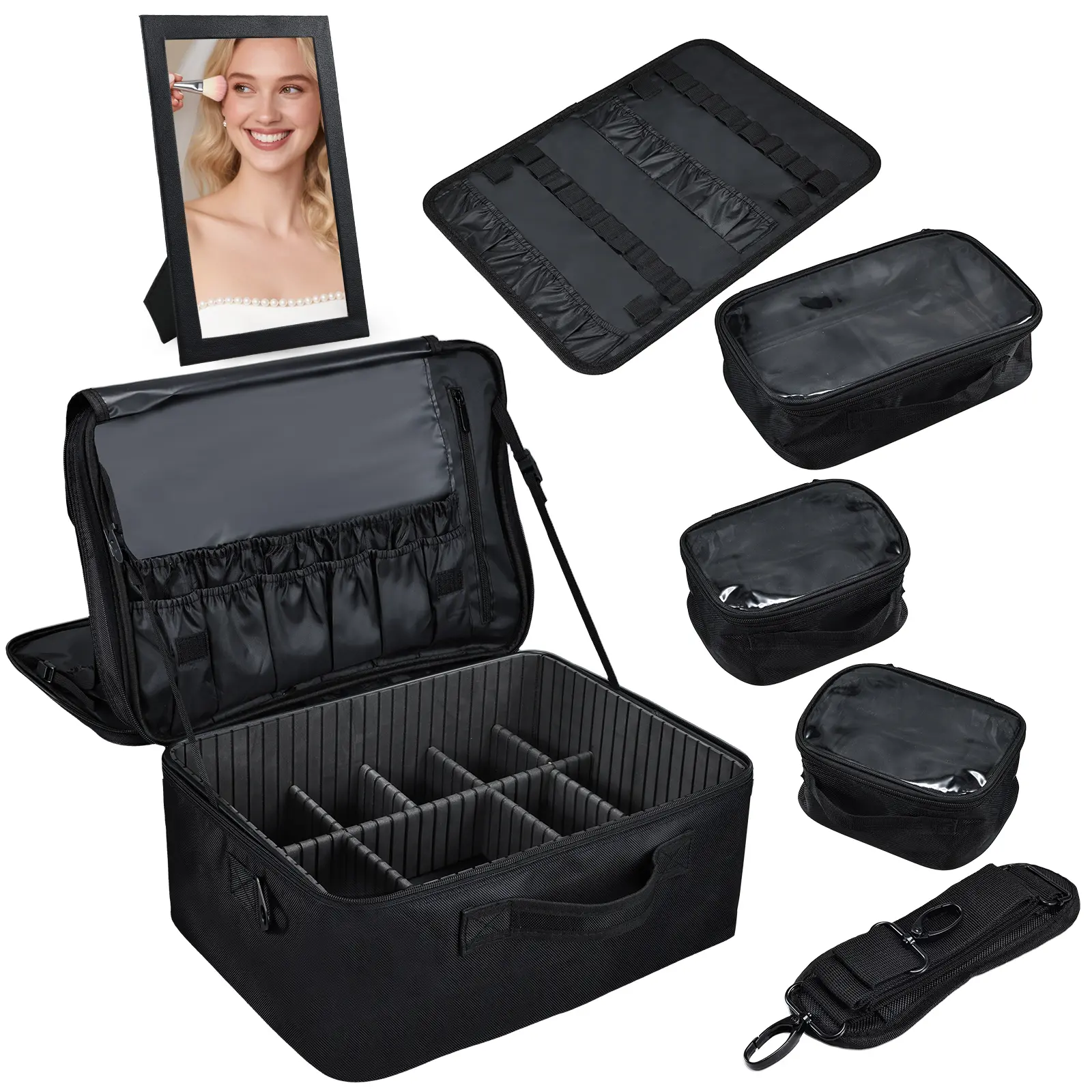Makeup bag+mirror+tool board+3 bags+strap