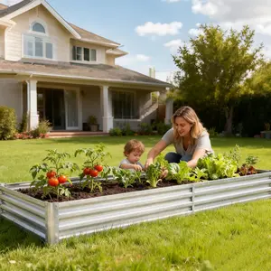 Outdoor Raised Garden Bed Greenhouse Kit, Galvanized Steel Planter with Transparent PVC Cover, Large Grow Box for Backyard Vegetables & Plants, 8×4×1 FT