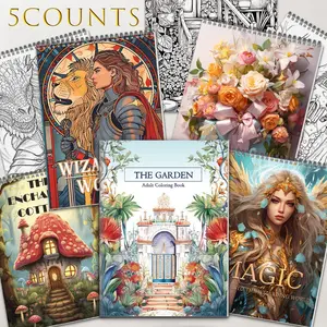 Fantasy Themed Coloring Book, 5 Counts/set Garden & Fairy Pattern Watercolor Floral Design Coloring Book, Art Supplies for Home School Outdoor Party Holiday